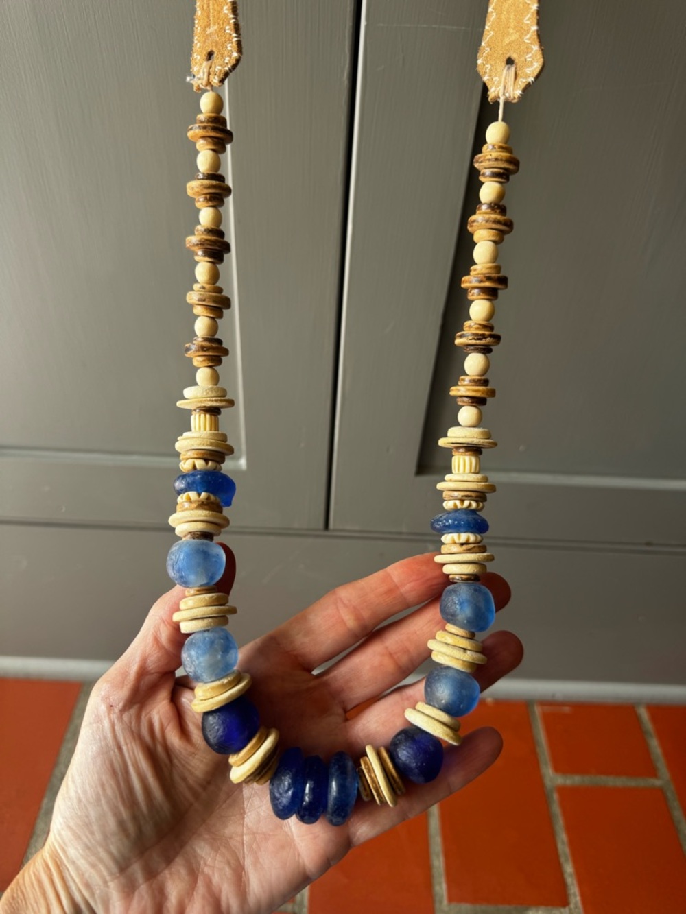 Twine and Twig brand Artisan Blue and Natural Beaded Necklace.  19 inches